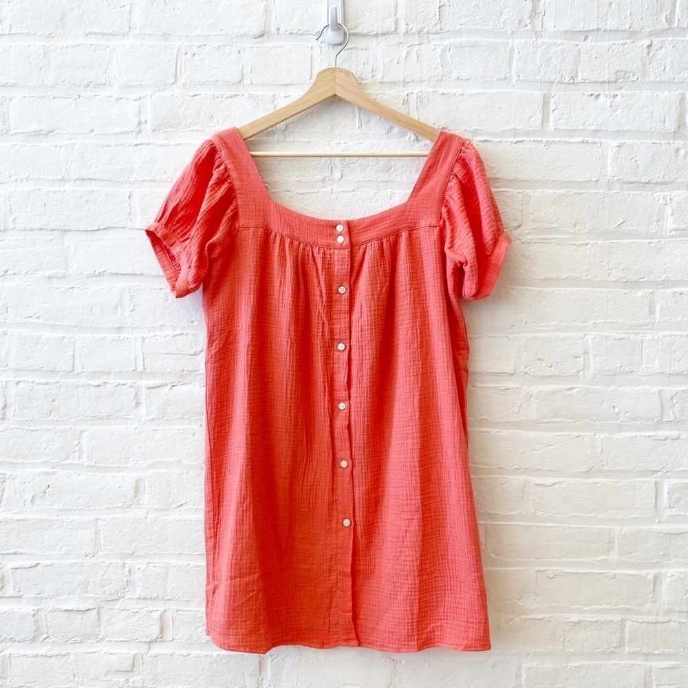 Victoria Dunn‎ || Gauze Button Front Mini Dress Lounge Pink Coral XS NWT